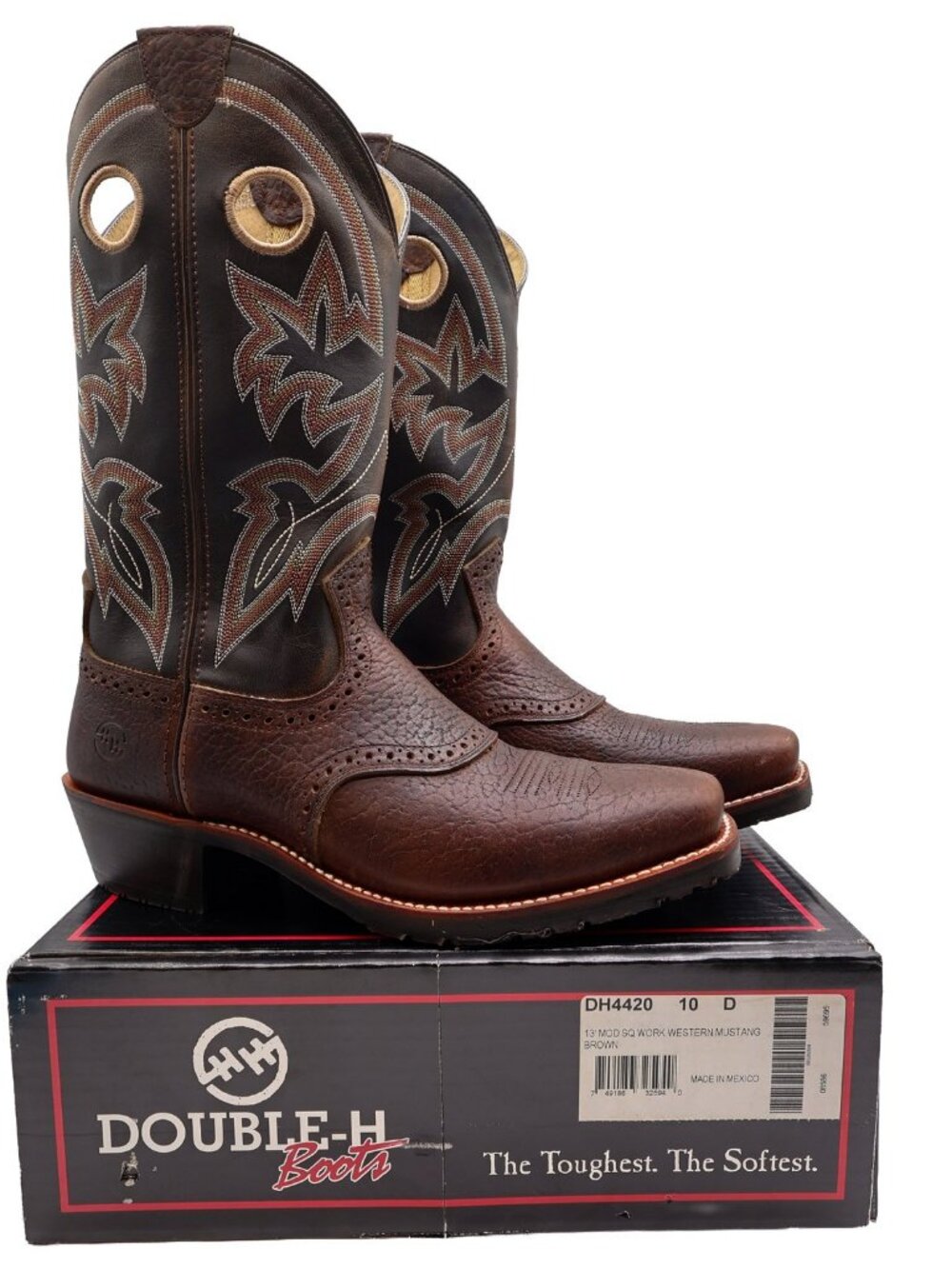 Vintage Double-H Boots Mens 10 D Brown Leather 13" Mod Sq Work Western DH4420 NW